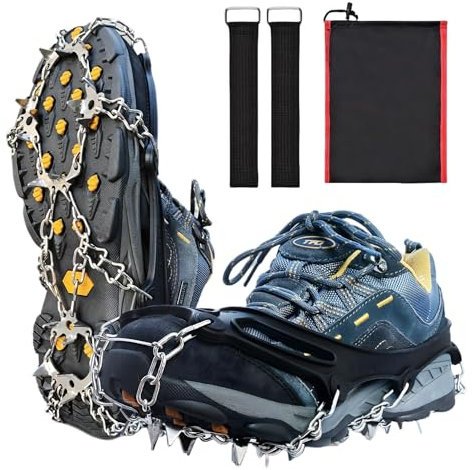Steigeisen für Wanderschuhe,mit 19 Zähne Verdickte Schuhkrallen aus Edelstahl Anti-Rutsch Schuhspikes für Mann Frau Erwachsene Kinder Fit für Wandern Trail Running Trekking, Größe 35-40