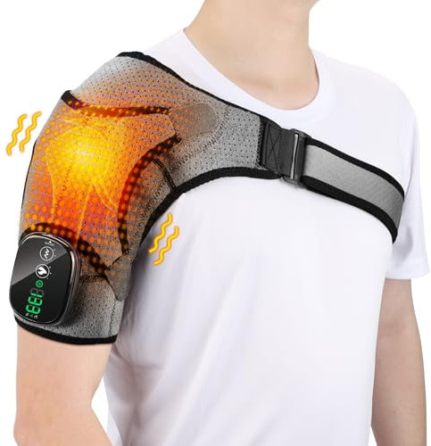 MOAJAZA Coussin de Massage Chauffant Sans Fil pour Épaule, Attelle Chauffante 3 en 1 (Chaleur + Vibration), Idée Cadeau Noël pour Femme et Homme, Autonomie 5000mAh, Lavable