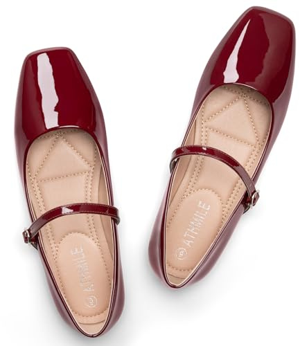 ATHMILE Mary Jane Shoes Women Ballet Flats Shoes for Women Slip on Comfortable Dressy Adjustable Strap for Work Office Business Casual
