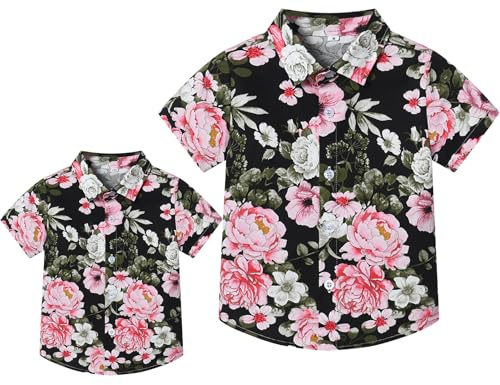 Winmany Padre Figlio Abbinato Camicie hawaiane Mens Boys Floreale Spiaggia Outfit Famiglia Vacanze estive Maniche Corte Tops