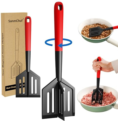 2-in-1 Meat Chopper & Spatula for Ground Beef, Hamburger, Turkey, Potato & Vegetables - Heat Resistant, BPA Free, Dishwasher Safe - Non-Scratch Utensil for Mixing, Mashing, Stirring in Non-Stick Pans