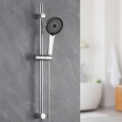 Auralum Colonna Doccia senza Miscelatore, Barra Doccia Acciaio Inossidabile 700mm con Inox Tubo Flessibile 1500mm e Doccetta (5 Geti, 120mm) con Supporto