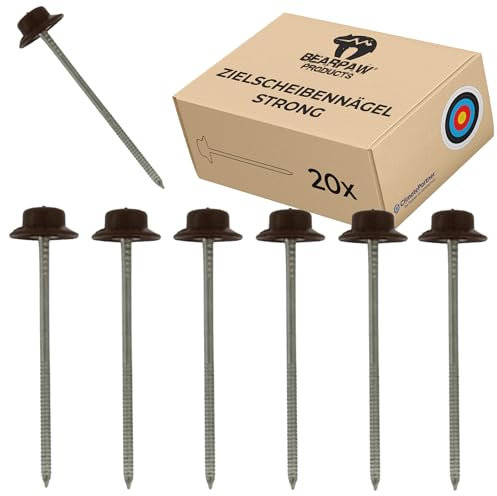 BEARPAW PRODUCTS Scheibennägel für Zielscheiben Bogenschießen 20 Stück Zielnadeln Professionelle Jagd Zielnägel Wiederverwendbare Zielscheibennägel aus Metall für Strohziele Schaumtargets