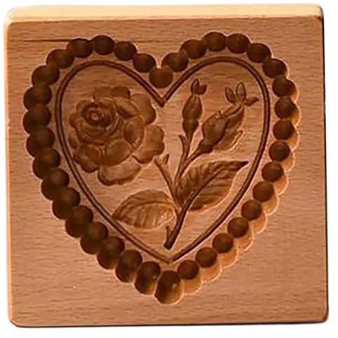 Wooden Cookie Molds 3D Heart Rose Biscuit Cutter Embossed Baking Mould for Cookies Pastry Halloween Thanksgiving Christmas Baking Tools Kitchen Accessories