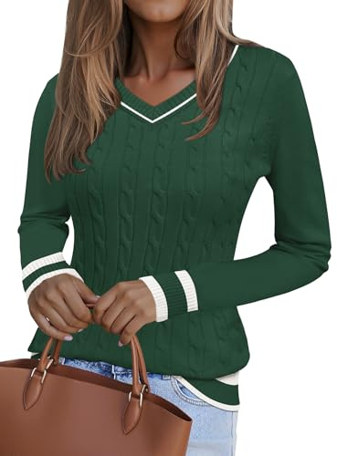 Kistore Jumpers for Women UK Long Sleeve Tops V Neck Pullover Sweater 2026 | Lightweight Jumper,Cable Knit,Cosy Jumpers for Winter Fall