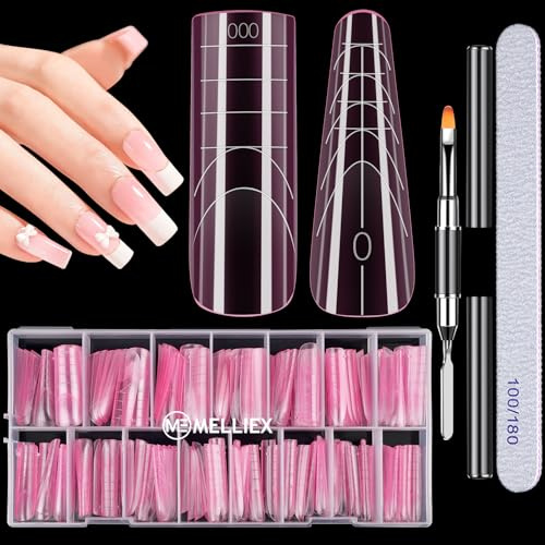 MELLIEX 150 Pièces Popit Ongle, 2 Formes Faux Ongles Conseils de Extension, Rose Capsule Ongles Polygel Transparent pour Salon de Manucure et Nail Art Diy (15 Tailles)
