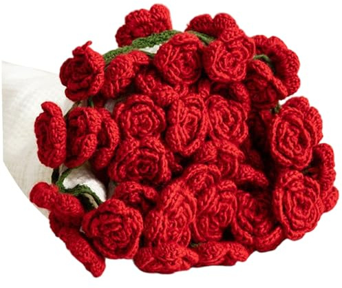 Uanqfegy Coperta con bouquet di fiori di rose all'uncinetto, coperta fatta a mano da 32 pollici per San Valentino e compleanno