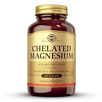 Solgar Chelated Magnesium - Supports Muscle and Nervous System - Mind Balance - Energy Release and Reduces Tiredness - Brown, 100 Tablets