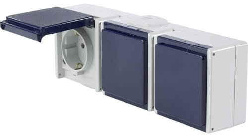 as - Schwabe 3-Fach Steckdose waagerecht - Aufputzsteckdose -Klappdeckel - Feuchtraumsteckdose - UV-beständig - Anschluss Leitungen bis max. 2,5mm² - 230V/10A - IP54 - grau - Made in Germany, 62464