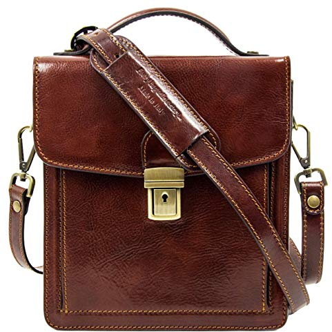 Time Resistance Leder Aktentasche - Leder Tasche Handgefertigt in Italien - Arbeitstasche mit Schultergurt - Kleine Businesstasche - Umhängetasche