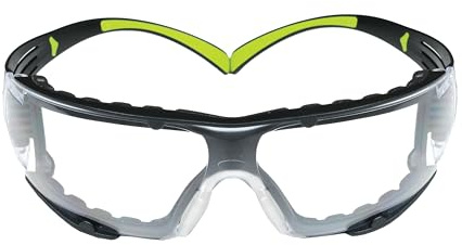 3M Safety Glasses, SecureFit 400, Clear Lens, Green/Black Frame,Foam Gasket