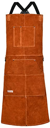 Schweißerschürze aus Leder – Hitzebeständige & Flammhemmende Schwere Arbeitsschürze mit 6 Taschen, Extra Groß & Langer Riemen, Einstellbare Schutzkleidung von M bis XXXL