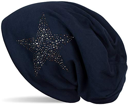 styleBREAKER Damen Beanie Strass Stern Mütze Viskose 58cm | Longbeanie. elastisches Material. Bundweite 25cm. Höhe 27cm. weiche Haptik. Einheitsgröße. Glitzer Applikation.