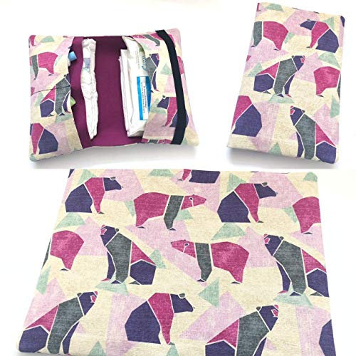 Wickeltasche, Windeltascheto go mit Bär geometrisch, beige, pink, blau grün, für 3-4 Windeln und Feuchttücher - handmade - Geschenk zur Geburt - sofort versandfertig