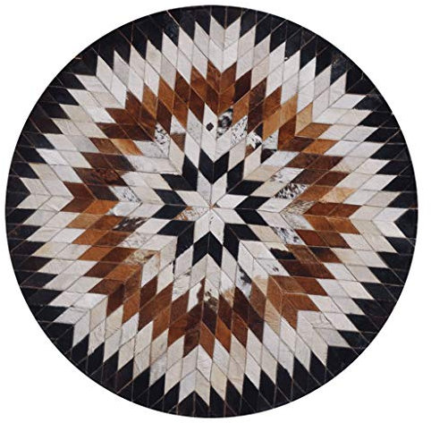 Teppich Kuhfell Patchwork, Nordic Rindsleder Teppich Runde Teppiche anpassbare Hand Nähen weich und komfortabel für Bett Buch Zimmer Schlafzimmer Computer Stuhl Pad