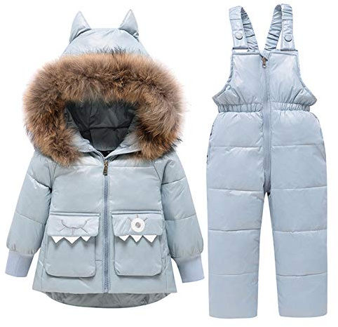 amropi Tuta da Sci per Bambino Unisex Tute Completo da Neve 2 Pezzi Invernale Giacca con Cappuccio e Pantaloni Blu Reale,5-6 Anni