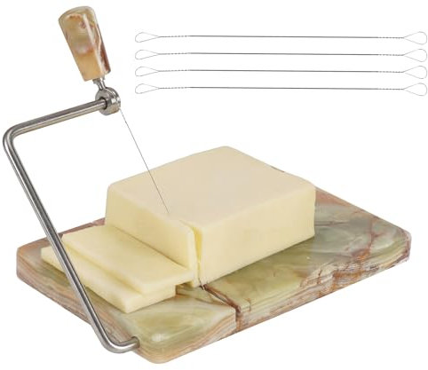 Radicaln Marble Cheese Slicer Green Onyx 8x5 Inch Cheese Cutter Handmade Cutting Board With Wire - Multi Purpose Kitchen Gadgets Soft Food Slicer, Butter Cutter - Comes With 4 Replacement Wires