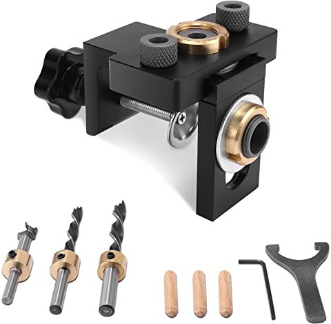 3-In-1 Bohrschablone MöBelbau Set, Doweling DüBel Jig Kit Taschenloch, Verstellbare BohrfüHrung mit Clip, Einstellbare BohrfüHrung Puncher Locato, Lokator für Montage Durch DüBel Aus Holz