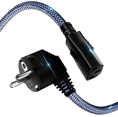 Netzkabel 3 Polig, RIKSOIN Kaltgerätekabel 0,5m Nylon-Geflecht Universale Stromkabel (CEE 7/7 auf IEC60320 C13) mit VDE für Monitore, PC, Drucker, PS3/PS4 PRO, Scanner, TV, Bildschirm, Beamer etc