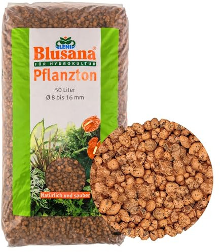 Blusana Pflanzton-Granulat Blähton 50l | Pflanzsubstrat für Hydrokultur | Ton-Granulat Körnung 8-16mm | Pflanzton Drainagematerial & Bodenauflockerung