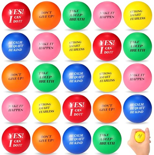 Stress Balls, 24Pcs Motivational Foam Ball Squeeze Ball for Adults Stress Relief Foam Inspirational Quotes Relief Small Mental Health Toys Appreciation Gift for Motivating Encouraging