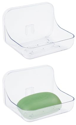 2 Stück Wand-Seifenschale, Seifenschalenhalter, Wandmontage ohne Bohren, Seifenhalter, selbstentleerender Seifenhalter (transparente Farbe)