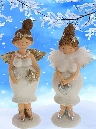 Pommerntraum ® | 2-er Set mollige Schutzengel Molly-Engel moppelige Weihnachtsengel Glücksengel Nana Engel mollige Damen üppige Ladies Rubensengel Rubensfiguren (21 cm)
