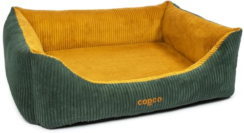 Orthopädisches Hundebett Cord Waschbar - Hundekissen mittelgroße Hunde - Hundekorb mit 【rutschfeste Unterseite】 - gelenkschonendes Hundesofa - Hundekörbchen XXL, dog bed Grün/Gelb 100 x 80 cm