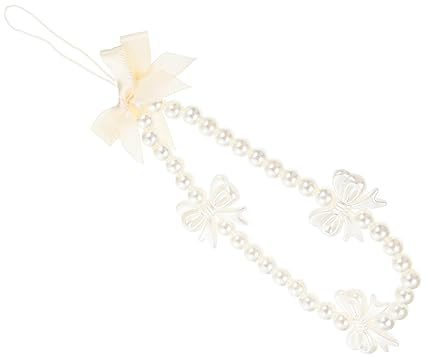 HEMOTON Lanière pour Téléphone Perles Nœud Blanc en Acrylique | Format Court pour Poignet et Paquet, Style Vintage Élégant, Chaîne Détachable