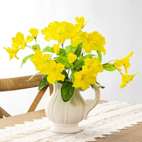 Künstliche Azaleen-Blumen für den Außenbereich, künstliche Azaleensträucher, Seidenblumen, Grün, künstlicher Azaleenstrauß für Terrasse, Rasen, Gartendekoration (gelb), 2 Stück