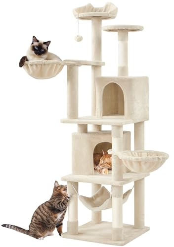 Yaheetech Rascador para Gatos XXL Árbol Rascador para 2-4 Gatos Torre de Escalada para Gato Estable y Cómodo, con Columnas de Sisal y Plataformas,175 cm de Altura