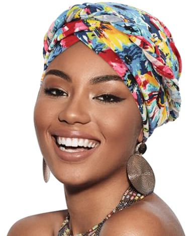 DRESHOW 1 Stück Afrikanischer Damen Turban Geflecht Kopfbedeckung Kopftücher Chemo Kappe Vorgebunden Beanie Mütze Kopfwickel Schlafmütze