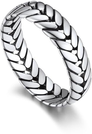Bandmax Bague Femme Maille Blé en Argent 925 Taille 54 Bague Chaîne 5mm de Large