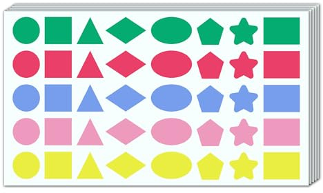 1000 Stück, 20mm Geometrische Formen Aufkleber Sticker, 8 Formen, 5 Farben | Etiketten Selbstklebend Bunt