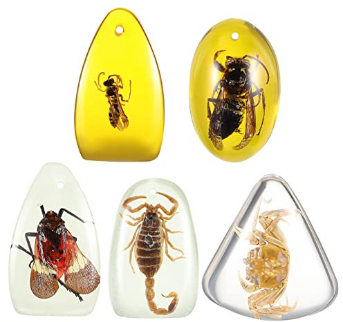 Anneome 5stücke Insekten-bernsteinanhänger Harz Für Diy Schmuck Einzigartige Bernstein-pendants Für Und Armbänder Zufällige Designs Gelb Grün Weiß