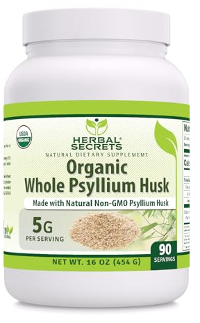 Herbal Secrets Whole Psyllium Husk Powder Supplement | 5 Grams per Serving | Non-GMO | Gluten-Free | Made in USA (16 Oz, Pack of 1)