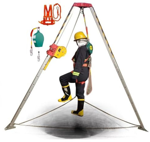 Stativ für den Zugang zu beengten Räumen mit Fallschutz, Gurt, Feuerlösch-Stativ-Set für Bohrlochkopf/Kanalisation/unterirdische Höhlen, verstellbare Aluminiumbeine und rutschfeste Füße (1200 lbs (65