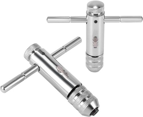 Pack of Two Tap Wrench Adjustable T Bar Handle Ratchet Tap Holder, Capacity Range M5-M12/M3-M8 Threading Wrench T-Shaped Tapping Thread Metric Plug Tapper Tool