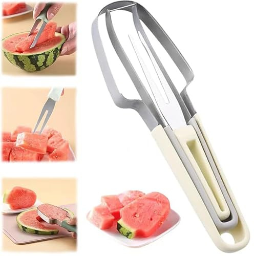 HOIDOKLY Cortador de sandía 3 en 1, cortador de sandía de acero inoxidable, cortador de melón y frutas, beige