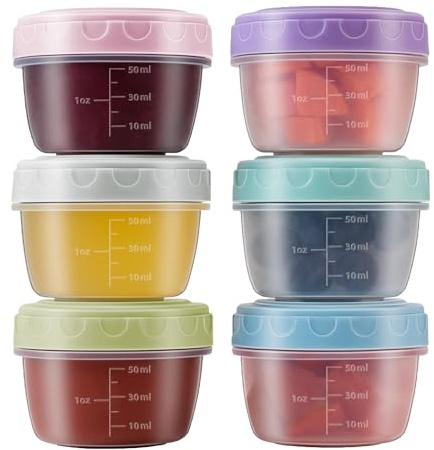 MEEYUU 6-pack 75 ml – 75 ml salladsdressing behållare med lock, återanvändbara läckagesäkra såsbehållare för lunchlåda, diskmaskins- och mikrovågsugnssäker små kryddbehållare med graderad (6-pack)