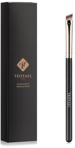 TEOYALL Flat Angled Eyeliner Brush, Soft Thin Slanted Synthetic Bristles Precision Eyebrow Brush For Brow Powder Gel Eye Liner