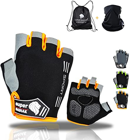 super NADIAK® Halvfinger cykelhandskar-halvfinger cykelhandskar-lätta cykelhandskar-fingerlösa cykelhandskar-cykeltillbehör-sommar cykelhandskar-cykelhandskar (svart/orange, XL)