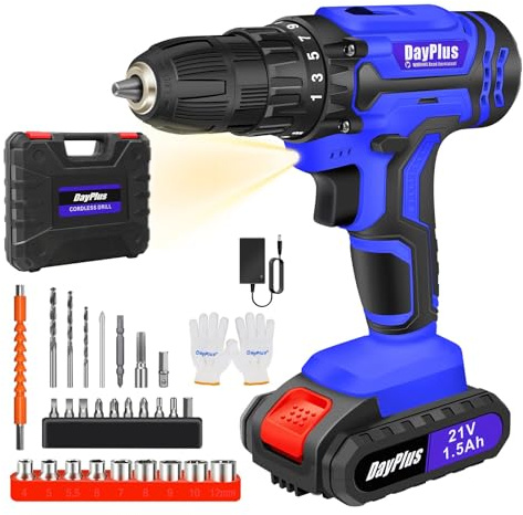 21V 2-Gear Combi Drill Driver Kit - 25+1 Torque Setting, 1.5AH Li-ion Battery & Fast Charger, Safety Lock 3/8 Chuck, Includes Carrying Case