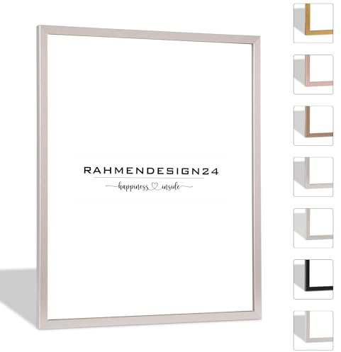 Rahmendesign24 Bilderrahmen Nero 50x70 (POSTERFORMAT) Silber Glanz Fotorahmen, Wechselrahmen, Posterrahmen, Puzzlerahmen, schmaler Bilderrahmen