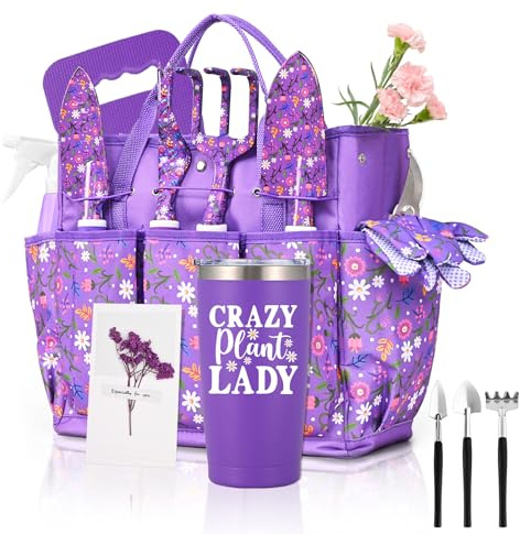 Gartengeschenke für Frauen, Gartengeräte für Frauen, 14-teiliges Gartenwerkzeug-Set mit Gartenwerkzeugtasche, Pflanzenliebhaber, Weihnachten, Muttertag, Geburtstag, Geschenke für Mutter, Oma, Tante