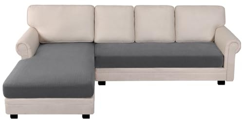 BellaHills Sectional Sofa Covers Sofa Seat Cushion Covers L Shape Separate Cushion Couch Chaise Cover for Sectional Sofa (Chaise + 3 Seater, Grey)