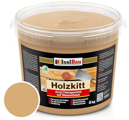 Isolbau - Mastic à bois 5 kg - Mastic de bois pour extérieur et intérieur - Mastic de réparation en bois - Mastic de réparation en bois - Mastic prêt à l’emploi en bois - Séchage rapide - Chêne