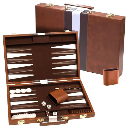 Oasis: Backgammon-Brettspiel, 38-cm / 15-inch Reiseset mit Kunstlederhülle, Deluxe-Innenausstattung aus Filz, tragbares und komplettes Strategiespiel für Jung und Alt. Perfekter Sommerspaß.