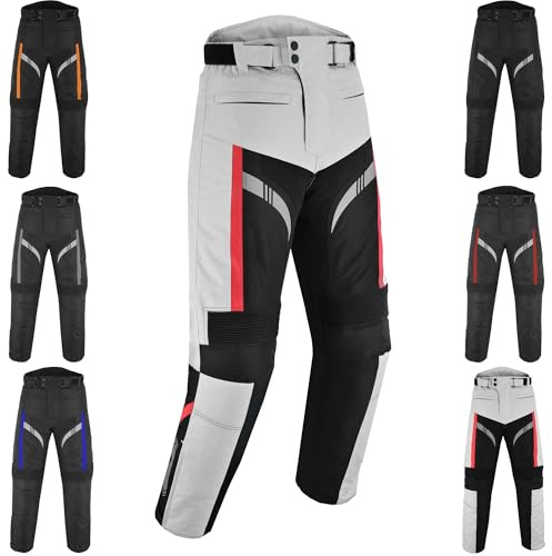 Men's Waterproof Armored Motorcycle Trousers Protective Cordura Textile Pants with Removable Protectors for Biking (US, Waist, 36, Regular, Silver)
