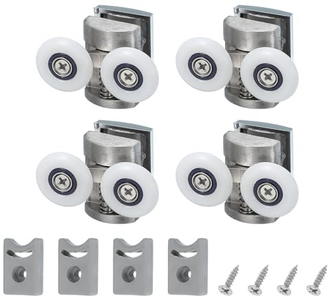sourcing map Lot de 4 roulettes doubles pour porte de douche en acier inoxydable 304 Argenté 25 mm